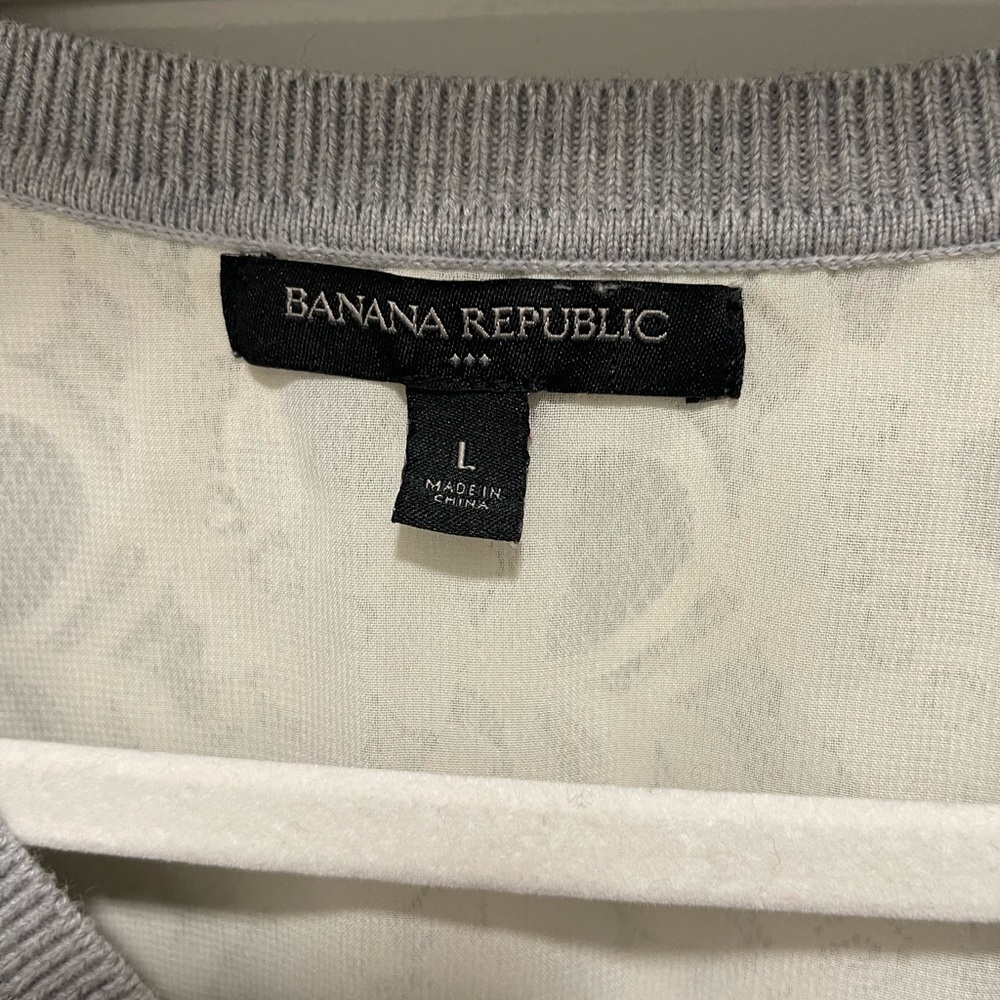 Banana Republic Light Gray V-Neck Sweater with Lace Details - Picture 3 of 5